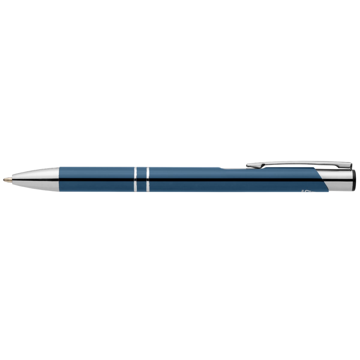 Branded Recycled Aluminium Retractable Pen with Chrome Trim in Navy Blue