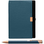 Branded Note Caddy Gift Set with Rose Gold Pen in Navy Blue