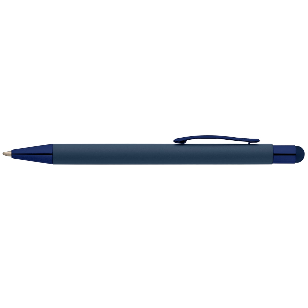 Branded Monochrome Soft-Touch Metal Pen with Stylus in Navy Blue