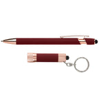 Branded Rose Gold Pen and Torch Gift Set with Window Box in Burgundy