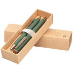 Branded Recycled Plastic Pen Gift Set with Bronze Trim in Forest Green