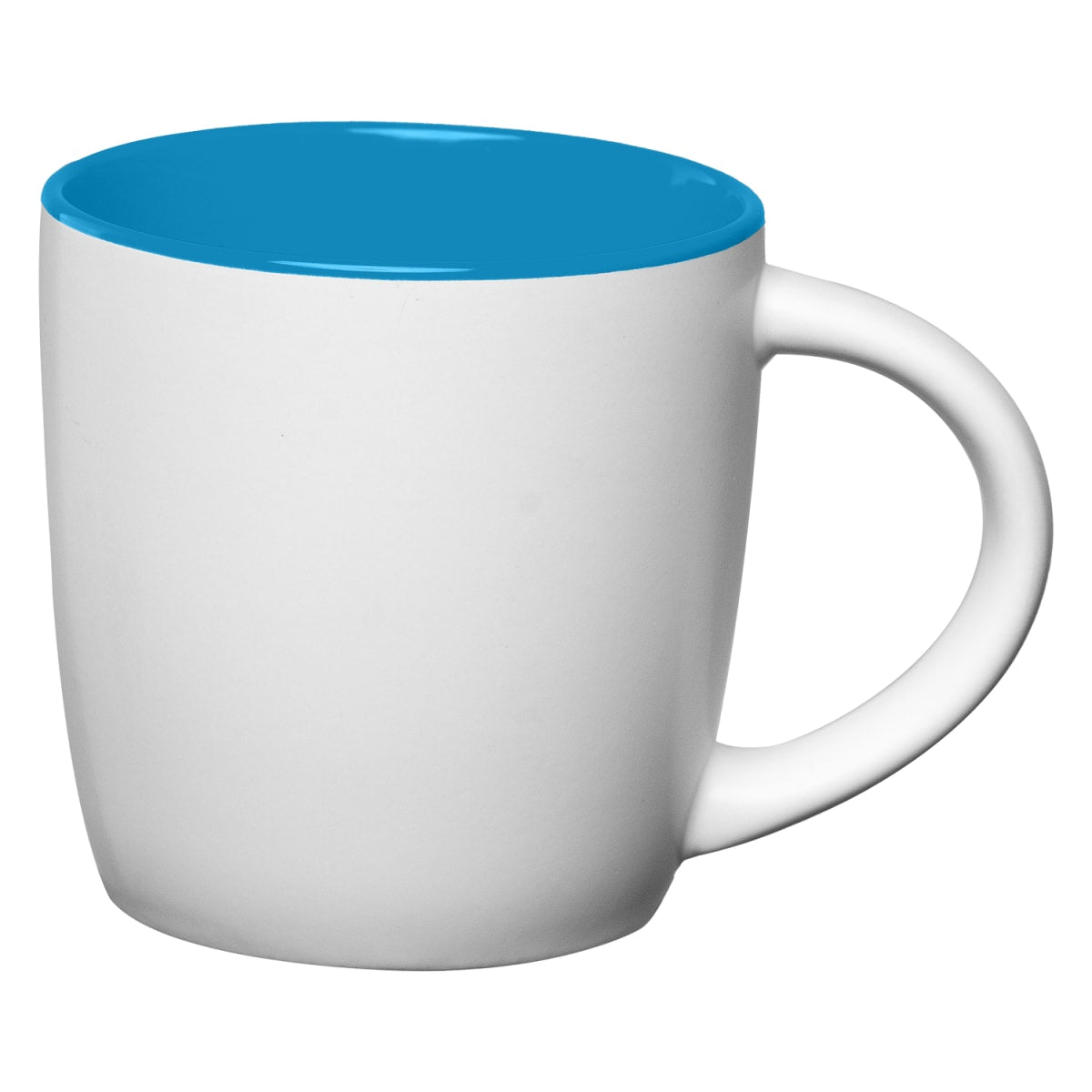 Branded 355ml Ceramic Mug with Matte Exterior, Colour Interior in Light Blue