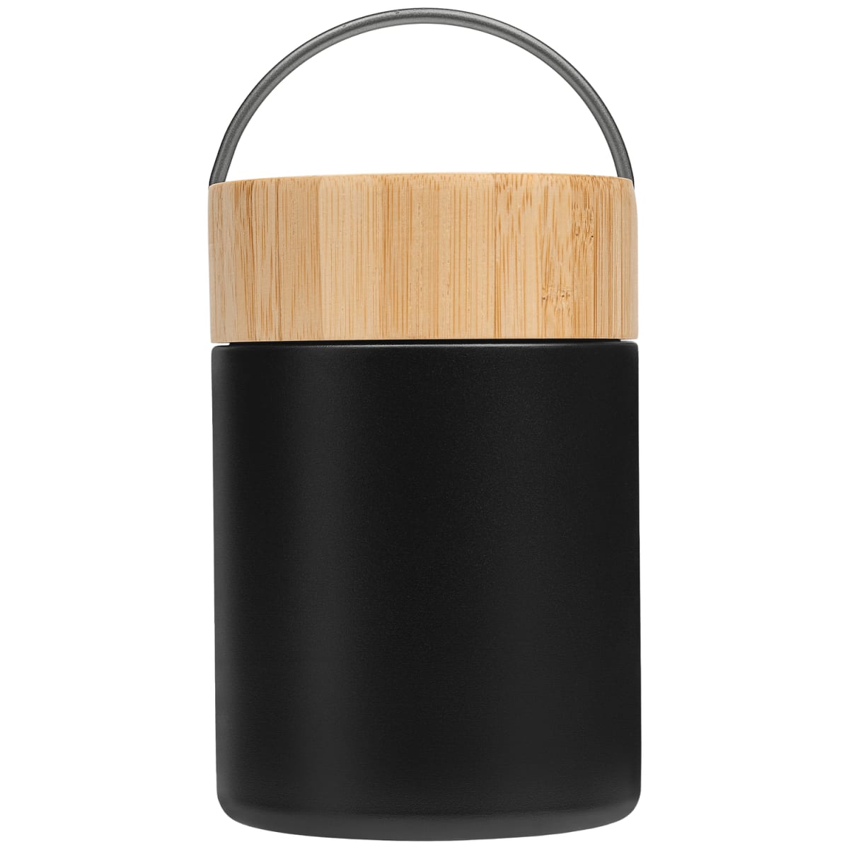Branded 500 ml Recycled Steel Food Container with Bamboo Lid in Black