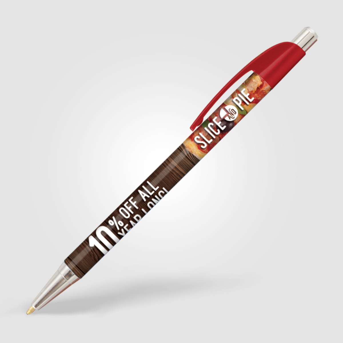 Branded Slim Chrome Trim Pen with Metallic Clip in Red