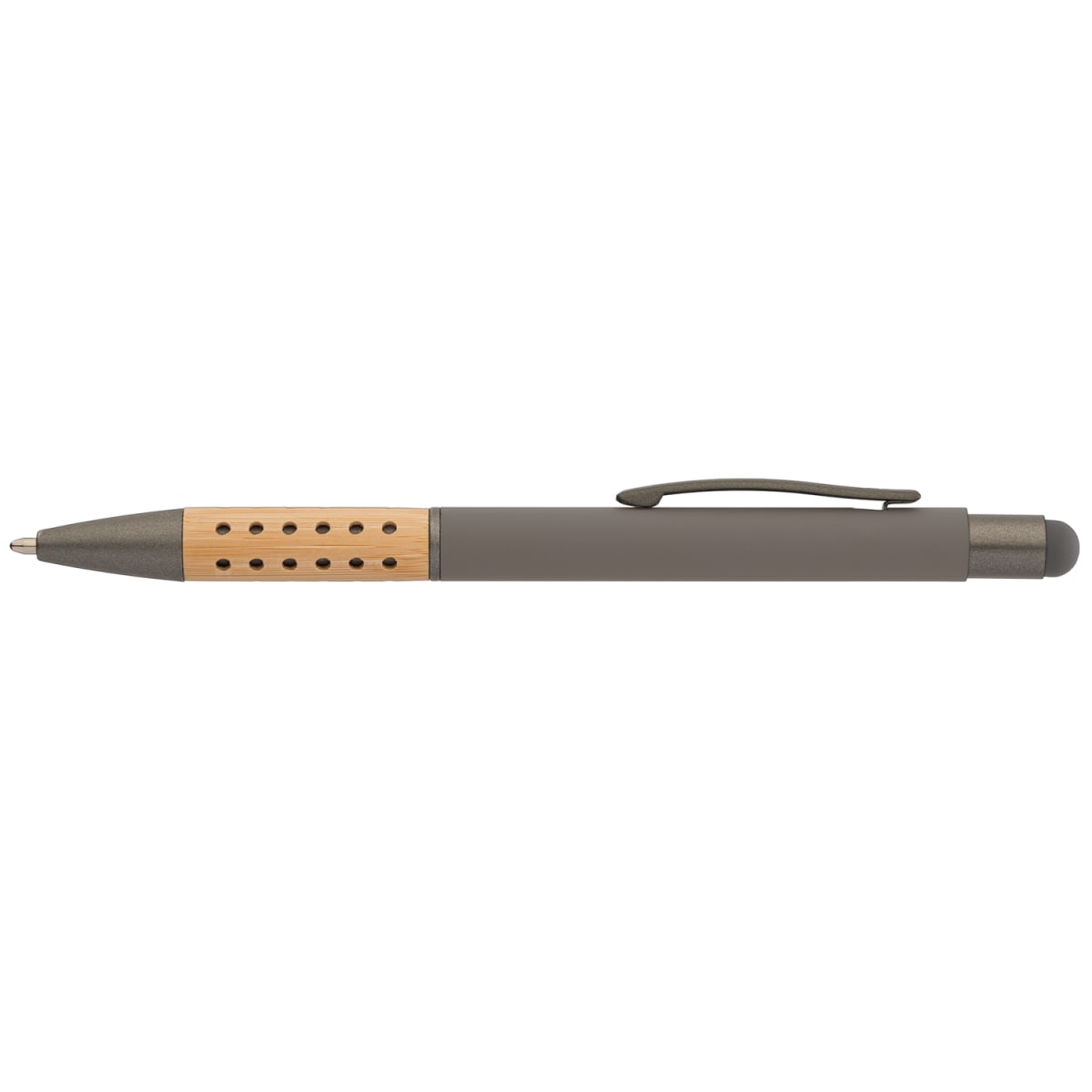 Branded Bamboo Grip Metal Pen with Stylus in Gunmetal