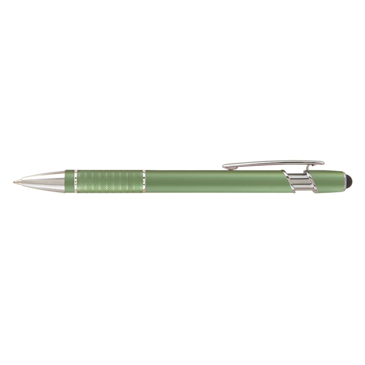 Branded Matte Metal Stylus Pen with Textured Grip in Green