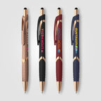 Branded Soft-Touch Plastic Pen with Rose Gold Trim and Stylus