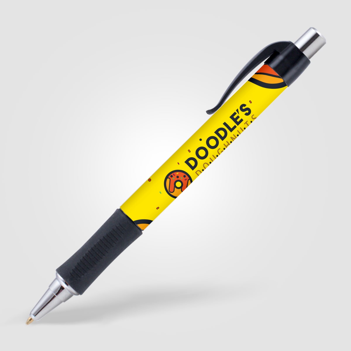 Branded Wide Body Retractable Pen with Chrome Accents in Black
