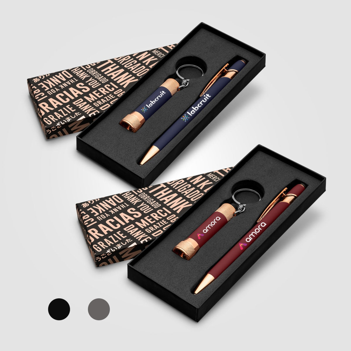 Branded Rose Gold Pen and Torch Gift Set with Thank You Box