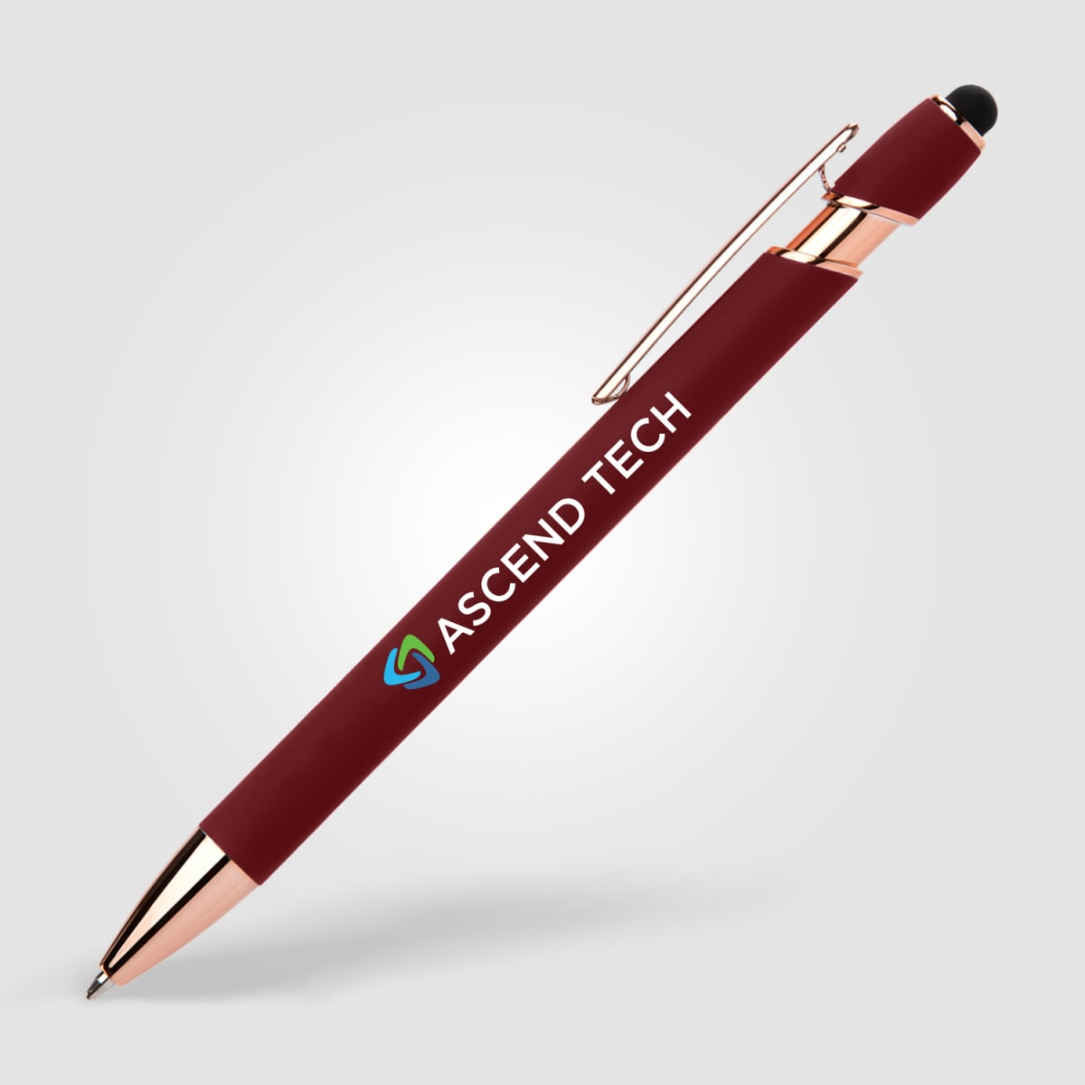 Branded Rose Gold Soft-Touch Metal Gel Pen with Stylus