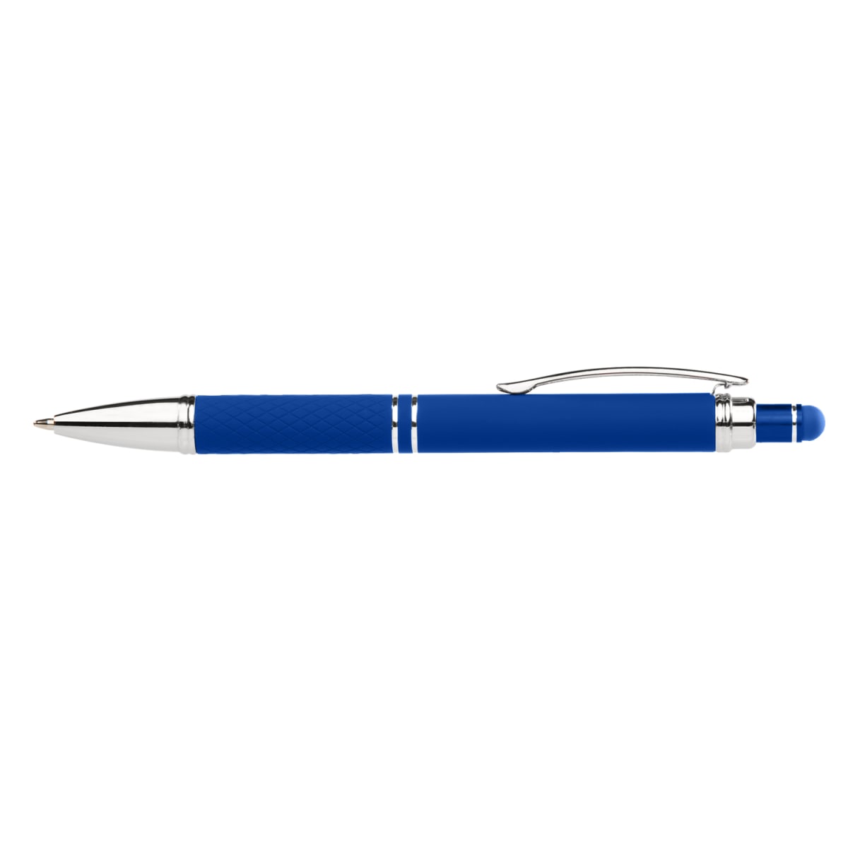 Branded Bright Soft-Touch Metal Click Pen with Stylus in Blue