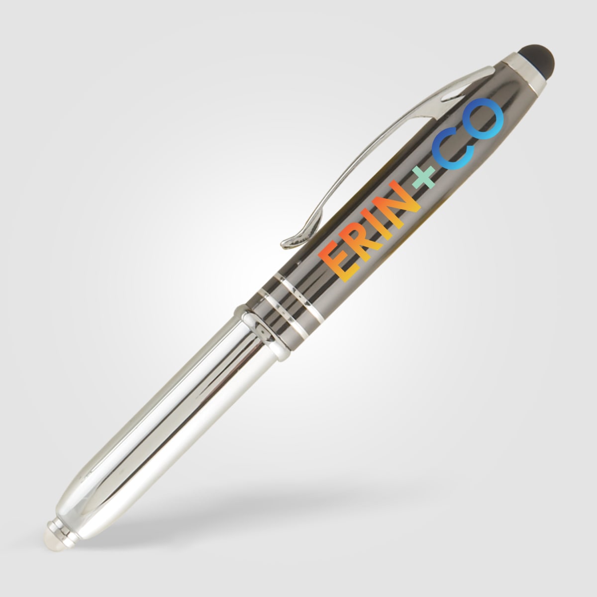 Branded Anodised Metal Pen with LED Light and Stylus