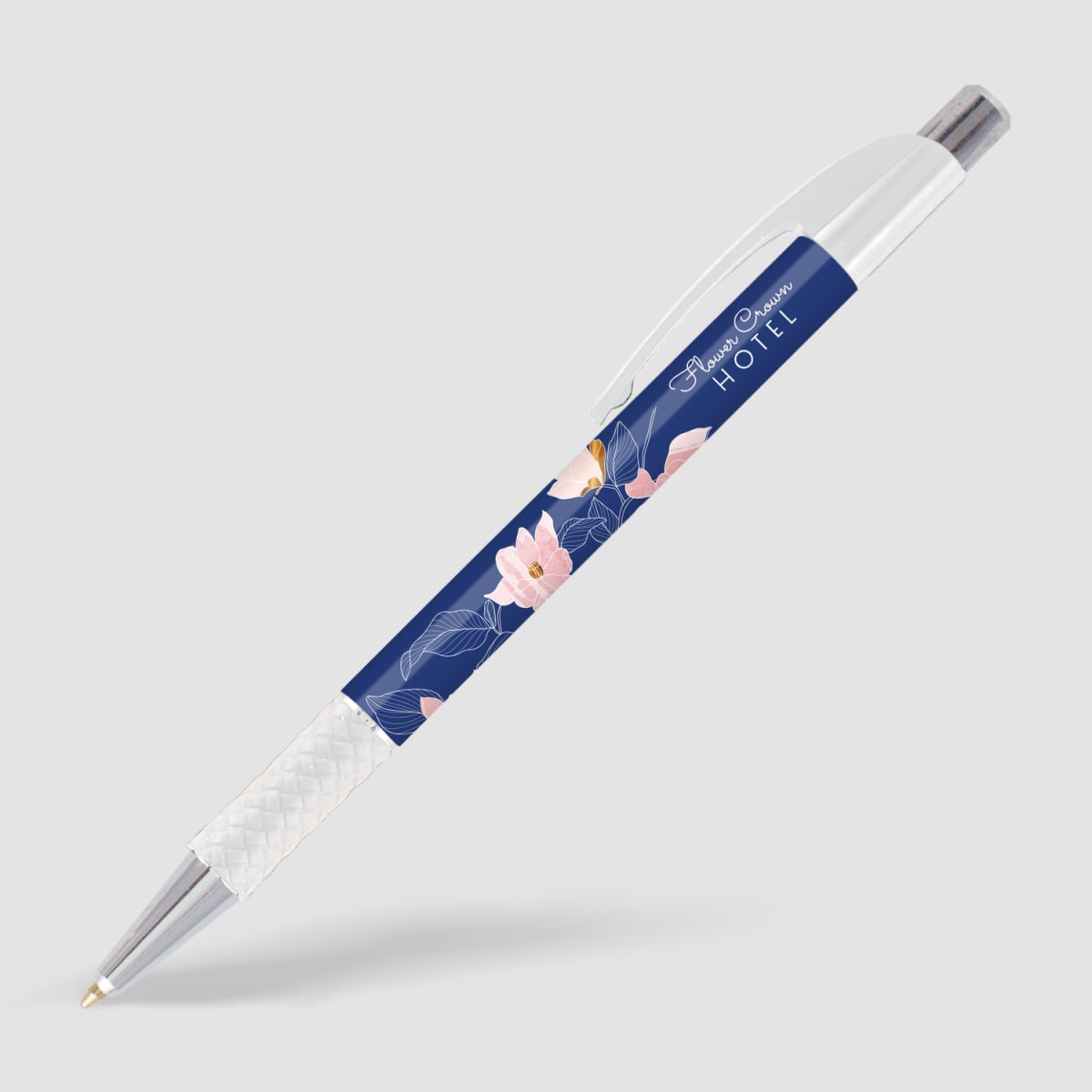 Branded Full Colour Printed Grip Pen with Chrome Trim