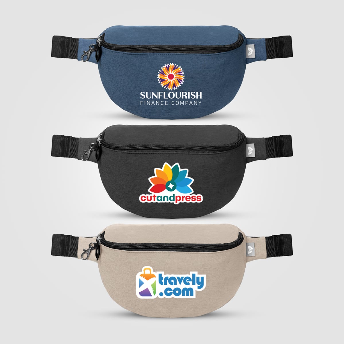 Branded Recycled Anti-Theft Waist Bag with Hook Zip