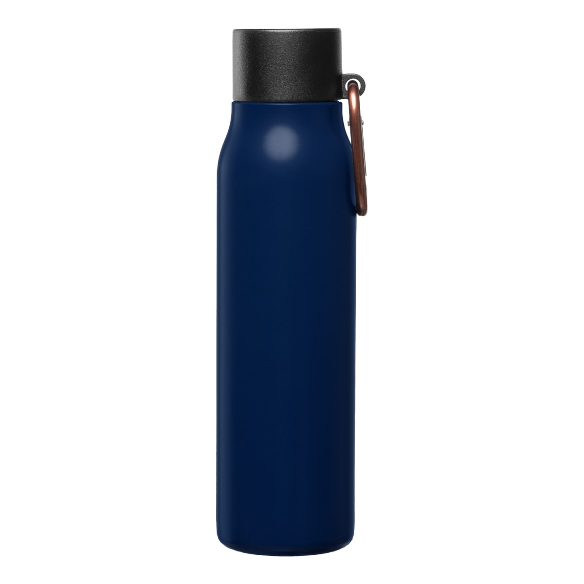 Branded Recycled Steel Vacuum Bottle with Carabiner - 550ml in Navy Blue