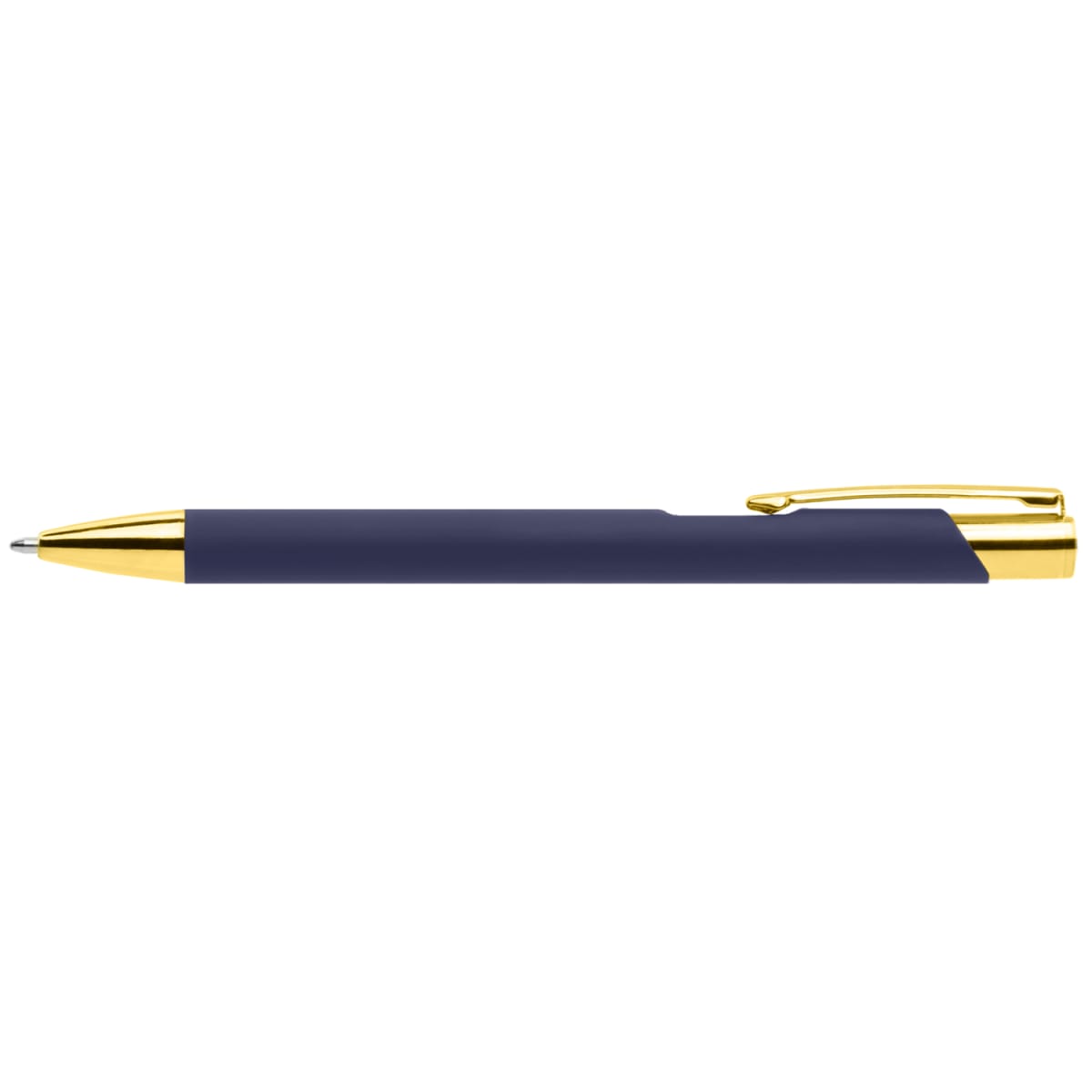 Branded Gold Trim Soft-Touch Aluminium Pen in Dark Blue