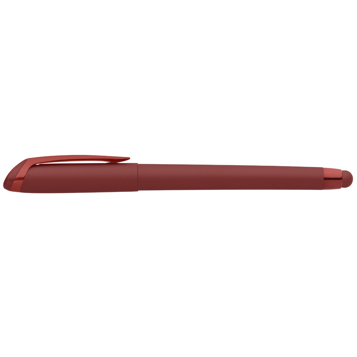 Branded Monochrome Gel Pen with Rubber Finish and Stylus in Burgundy/Burgundy