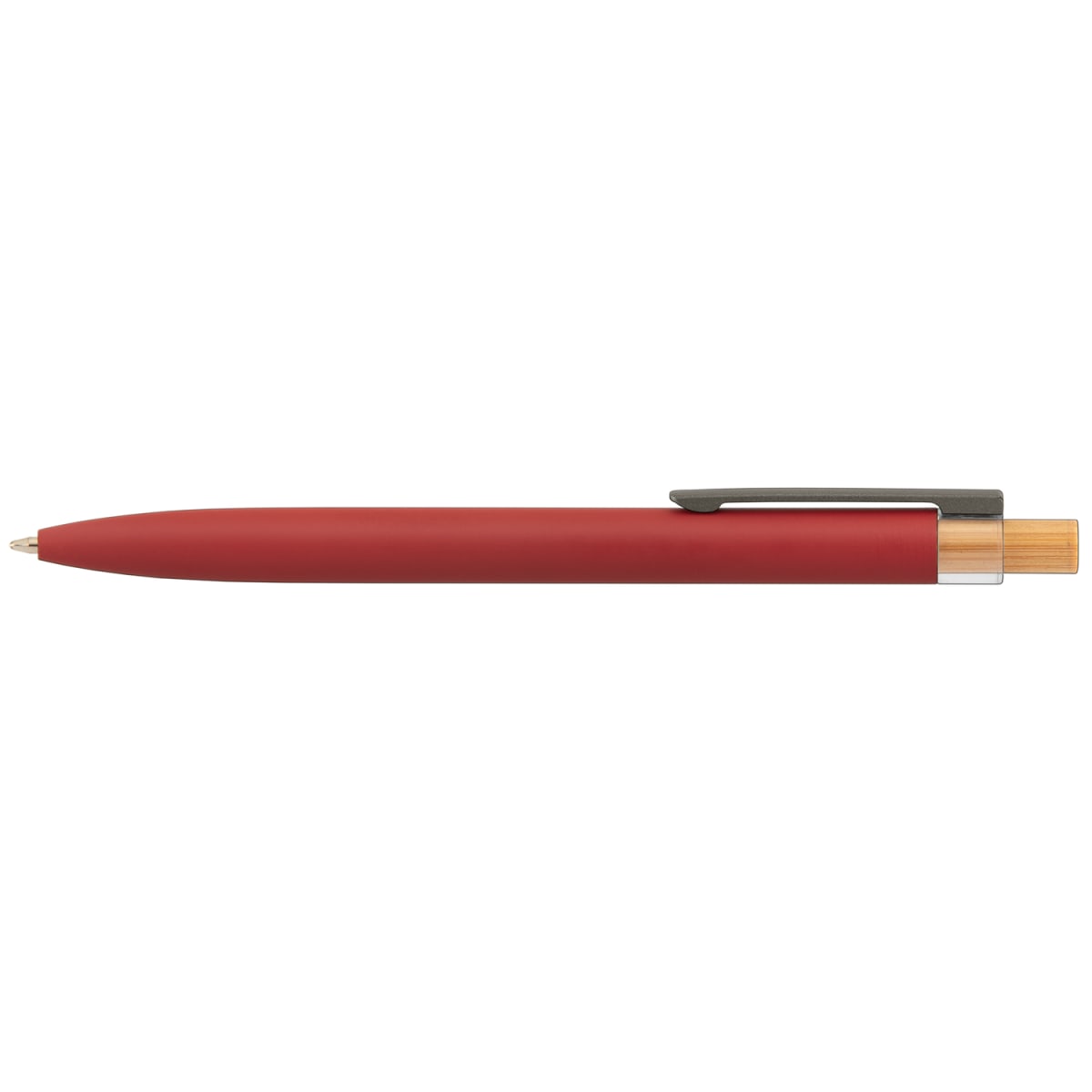 Branded Recycled Aluminium Pen with Bamboo Plunger in Red