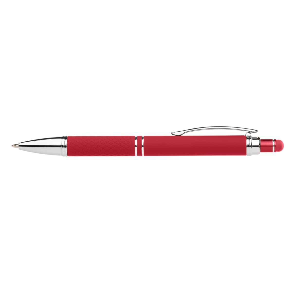 Branded Bright Soft-Touch Metal Click Pen with Stylus in Red
