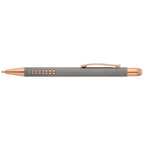 Branded Rose Gold Aluminium Stylus Pen with Cutouts in Gunmetal
