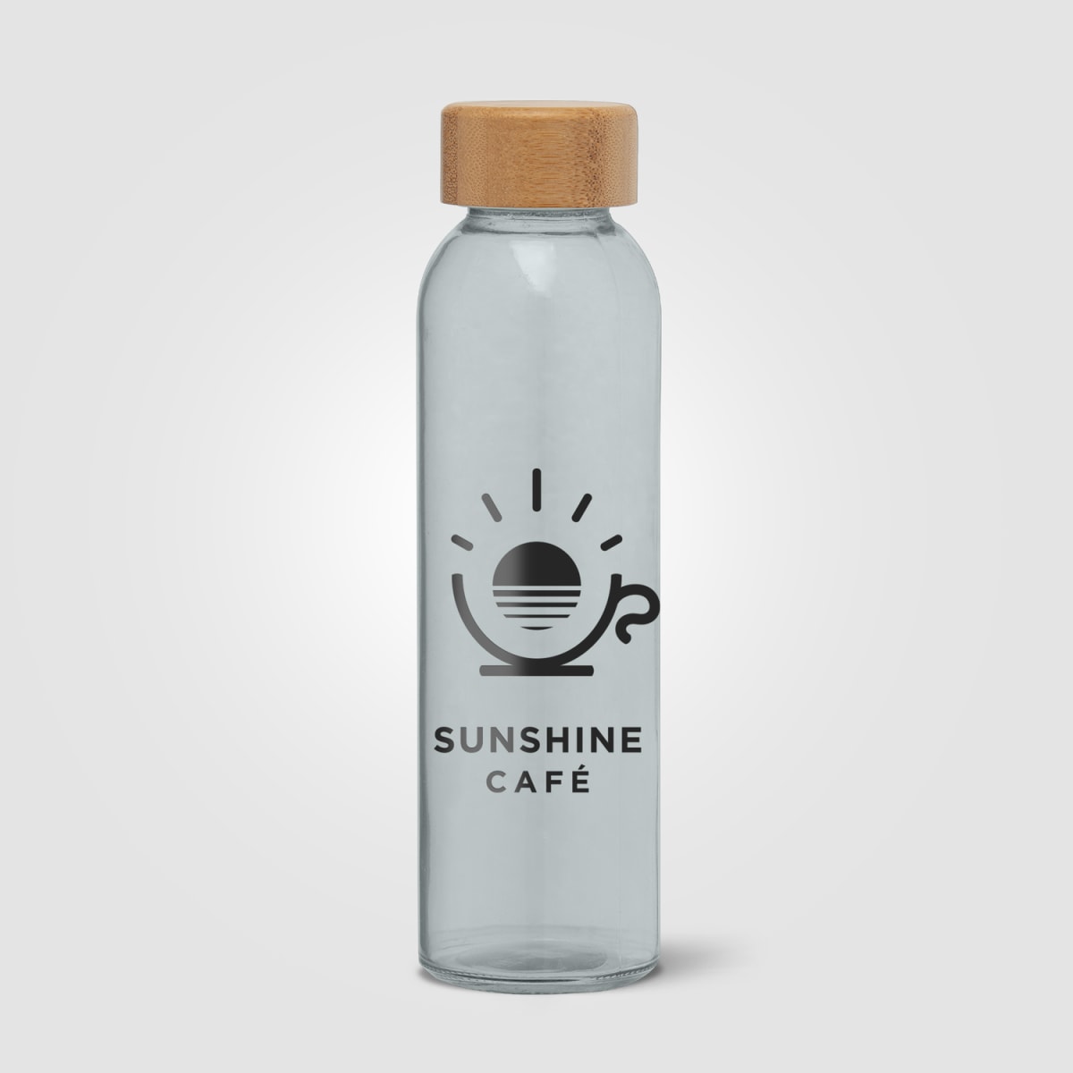 Branded Glass Water Bottle with Bamboo Lid - 500ml