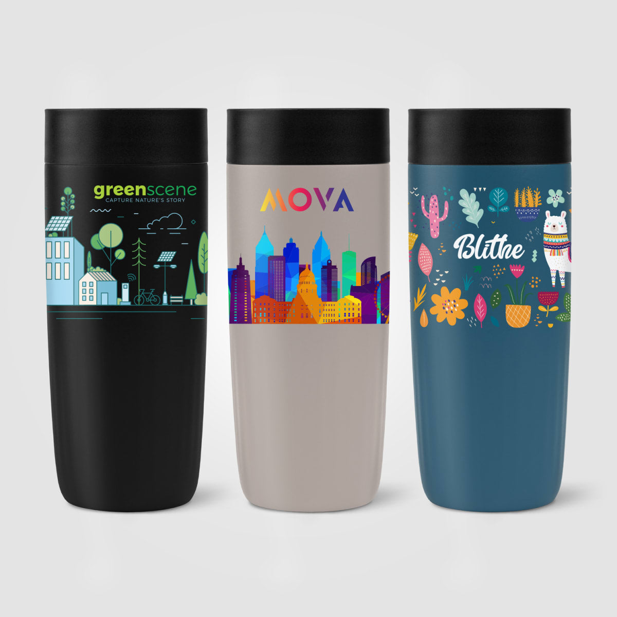 Branded Recycled Stainless Steel Tumbler with Press Lid 385ml