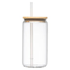 Branded 540 ml Glass Tumbler with Bamboo Lid and Straw
