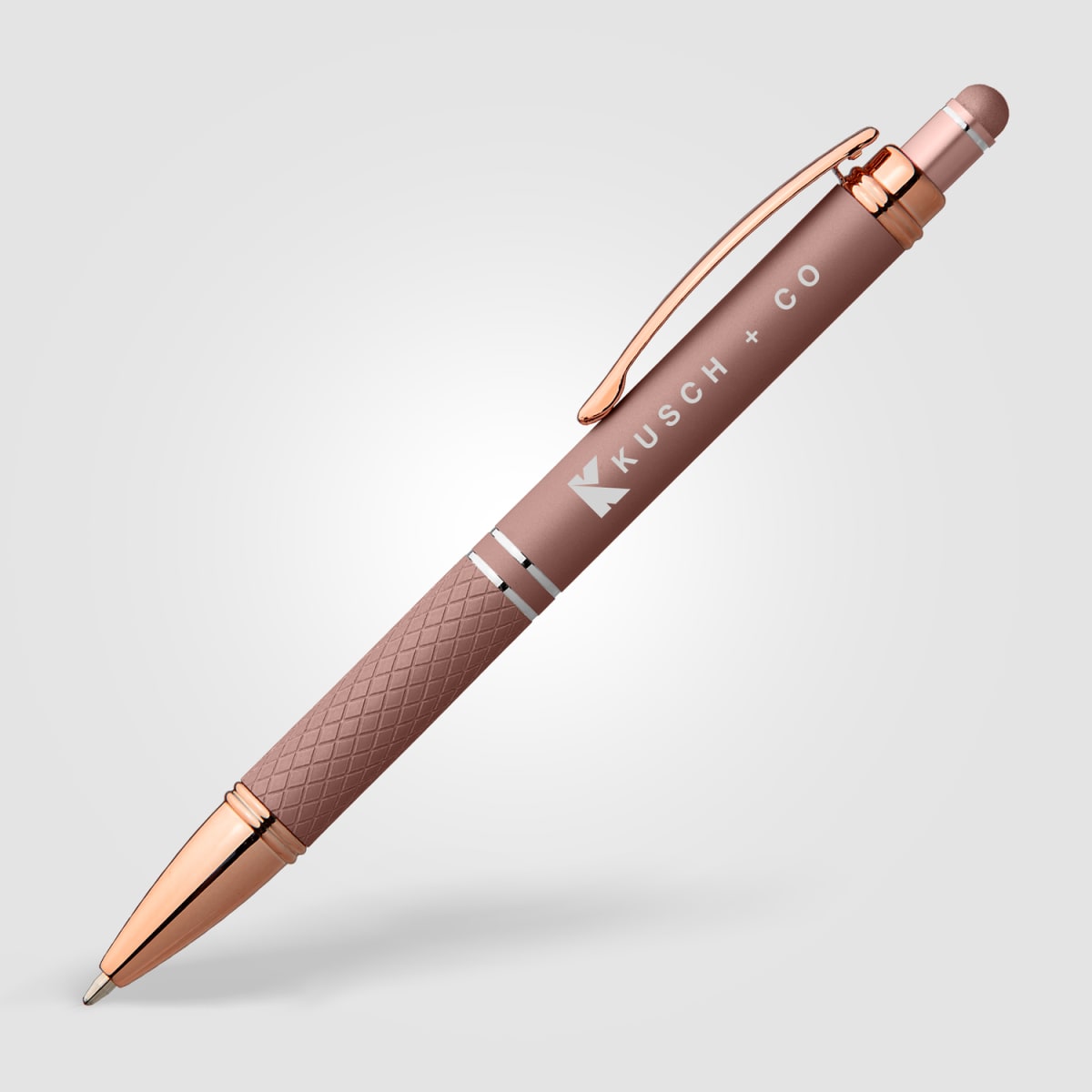 Branded Retractable Metal Stylus Pen with Rose Gold Trim