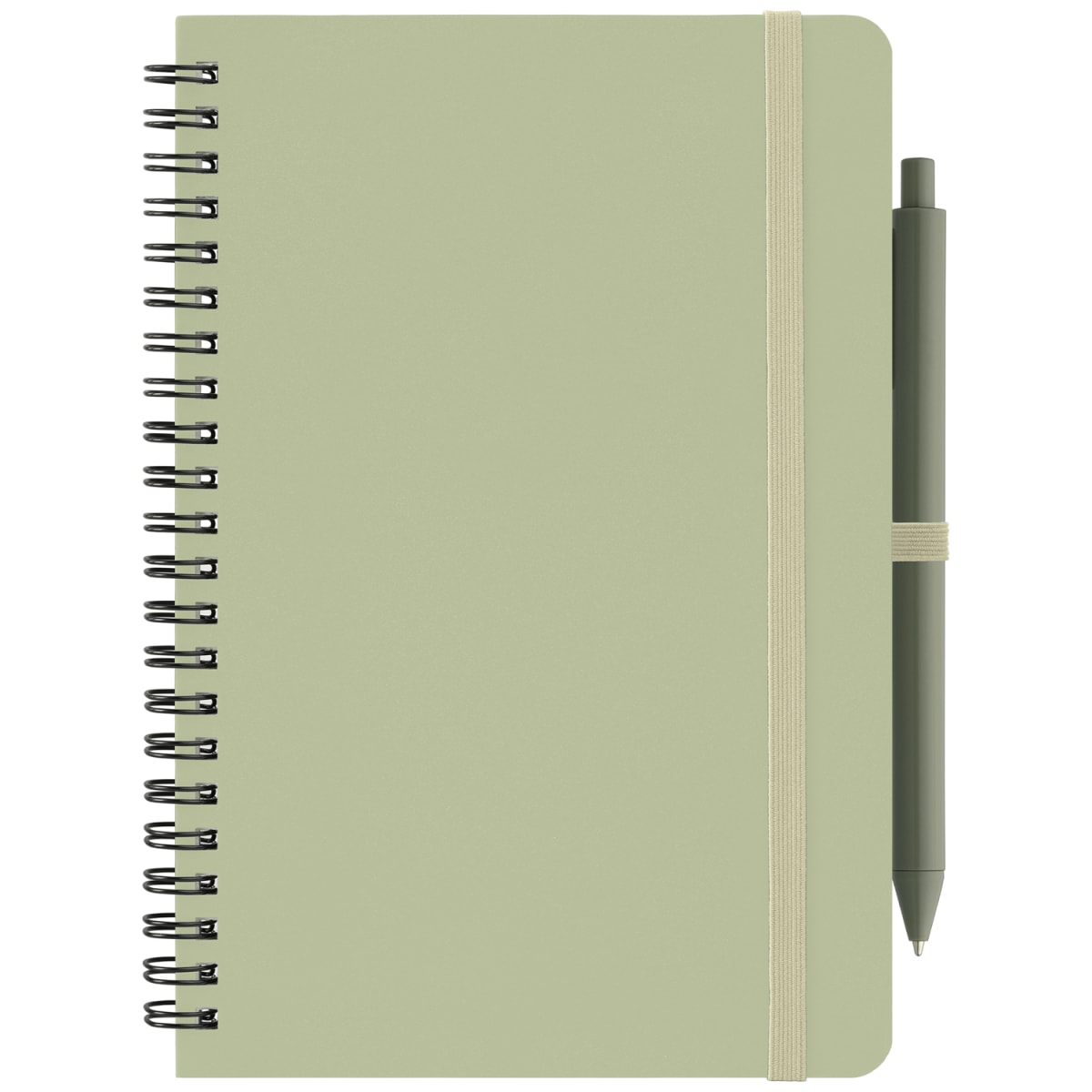 Branded A5 Repreve Recycled Spiral Notebook with Pen in Sage