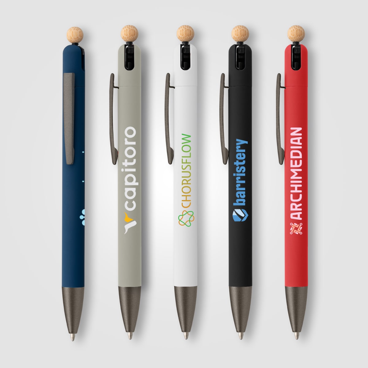 Branded Recycled Aluminium Fidget Pen with Bamboo Ball