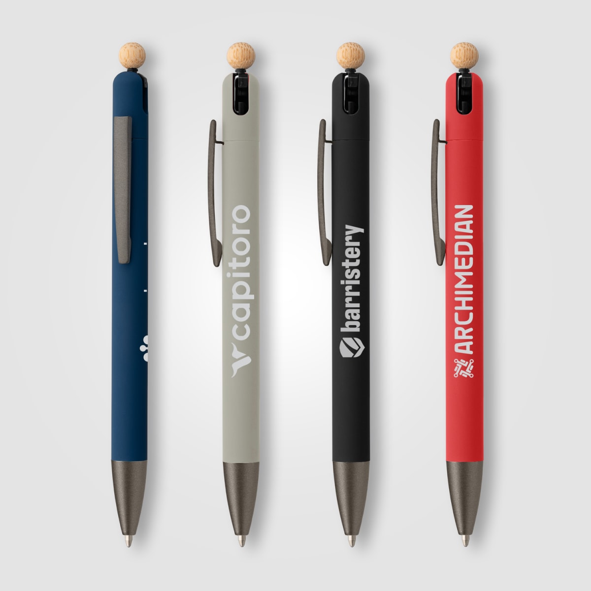 Branded Recycled Aluminium Fidget Pen with Bamboo Ball