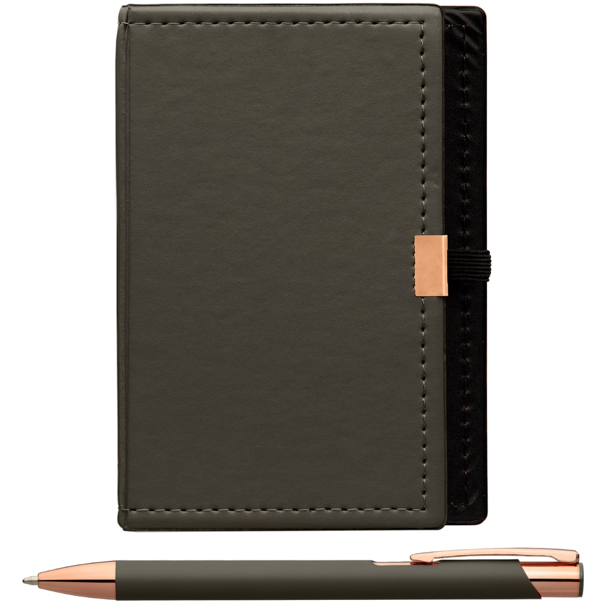 Branded Note Caddy Gift Set with Rose Gold Pen in Gunmetal