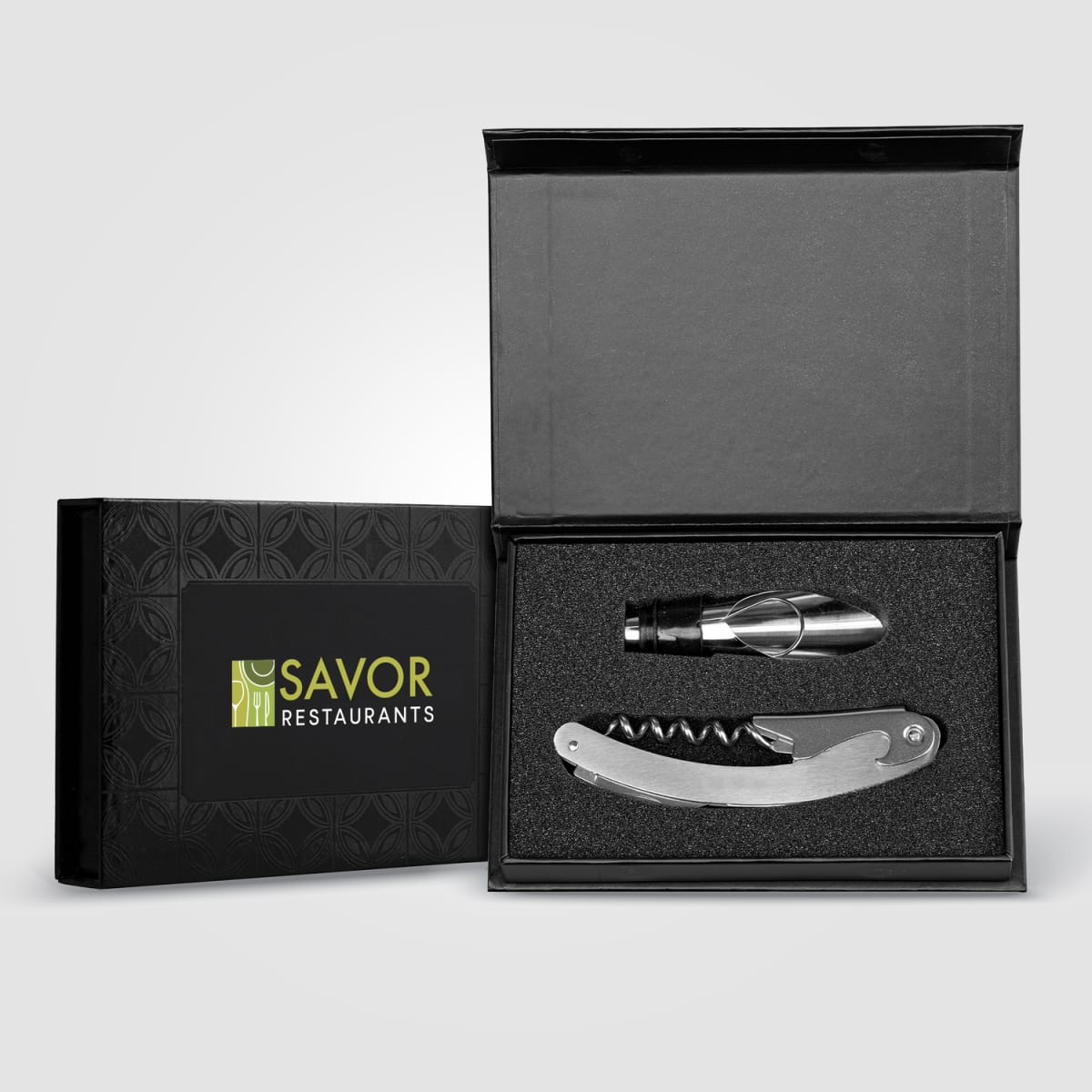 Branded Steel and Silicone 2-Piece Wine Set with Gift Box