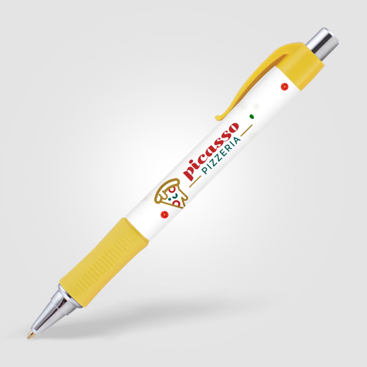 Branded Wide Body Retractable Pen with Chrome Accents in Yellow