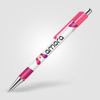 Branded Slimline Chrome Click Pen with Colour Clip in Hot Pink