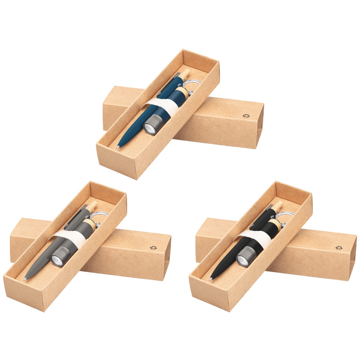 Branded Recycled Aluminium Pen and Torch Gift Set with Bamboo - GQM