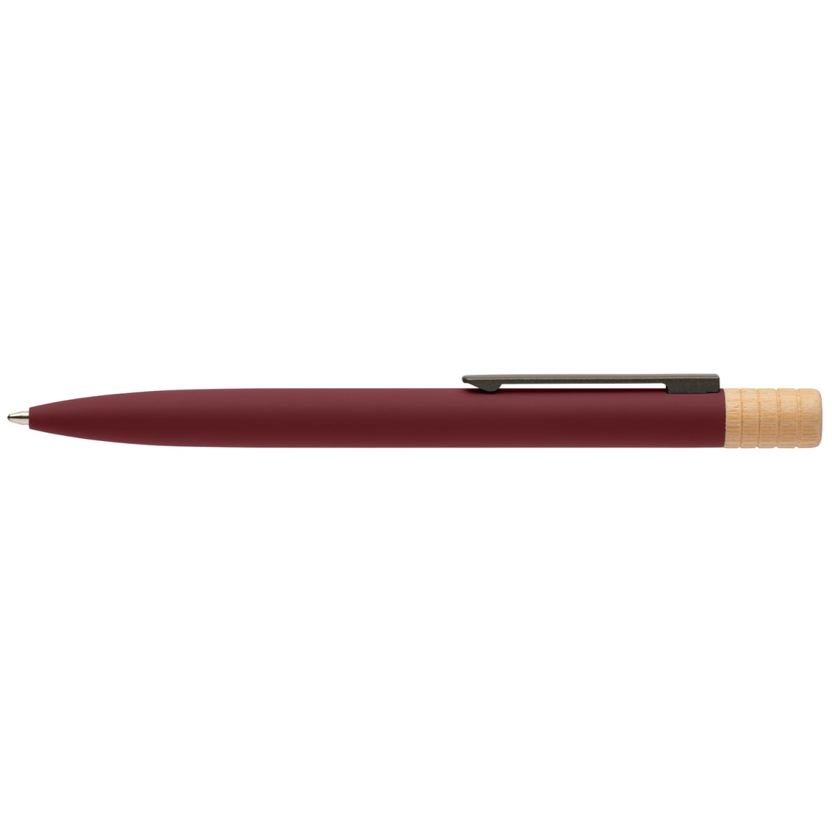 Branded Recycled Aluminium Twist Pen with Bamboo Top in Burgundy