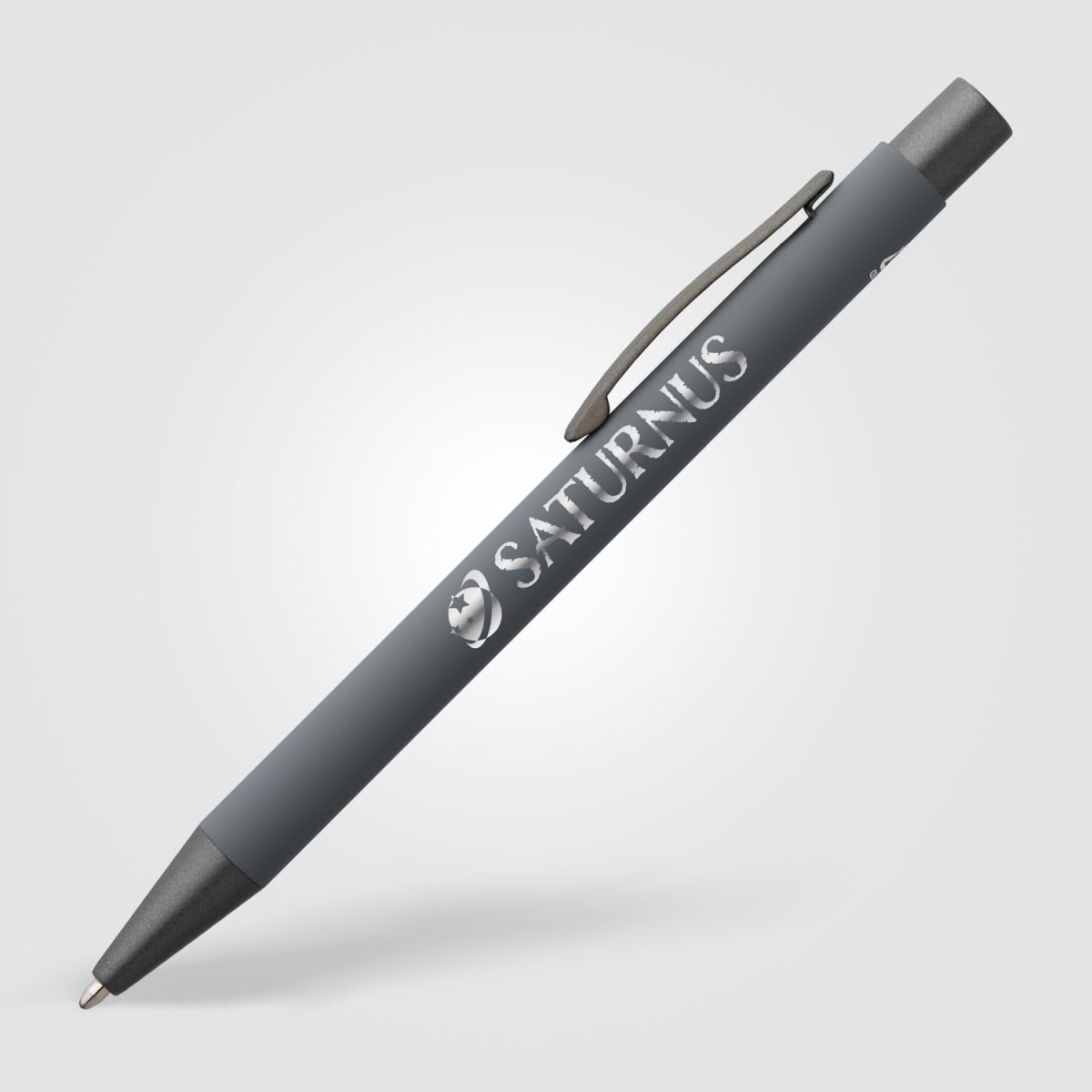 Branded Recycled Aluminium Soft-Touch Ballpoint Pen in Gray