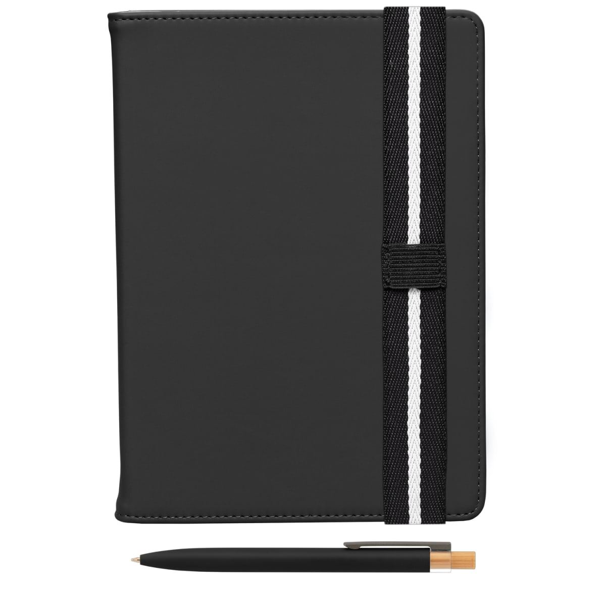 Branded Recycled Chevron Refillable A5 Journal and Pen Set in Black