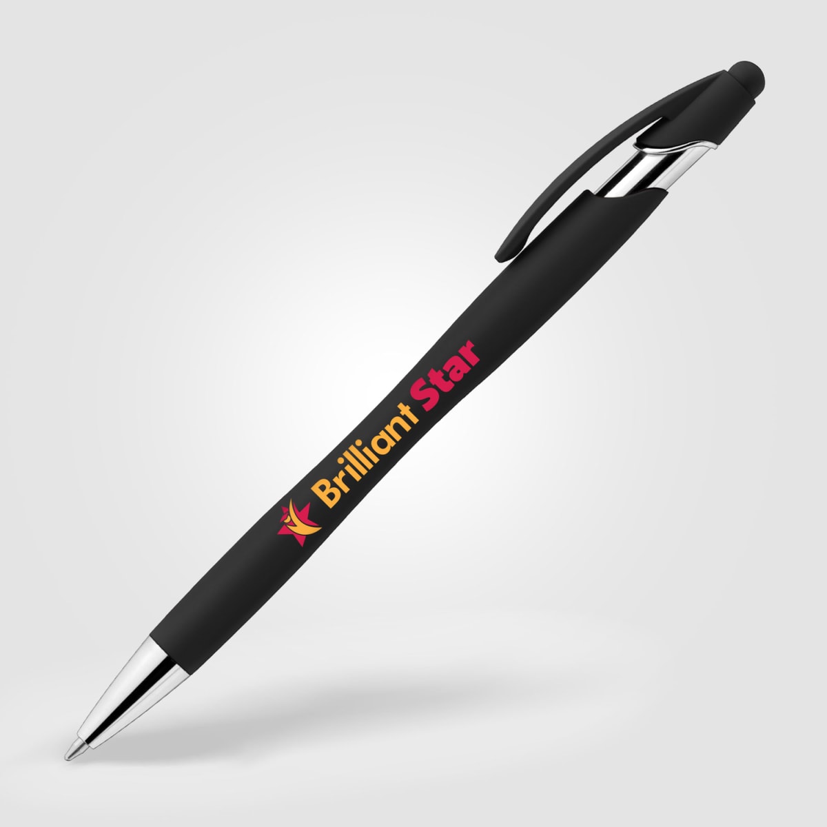 Branded Soft Rubber Coated Stylus Pen with Chrome Trim