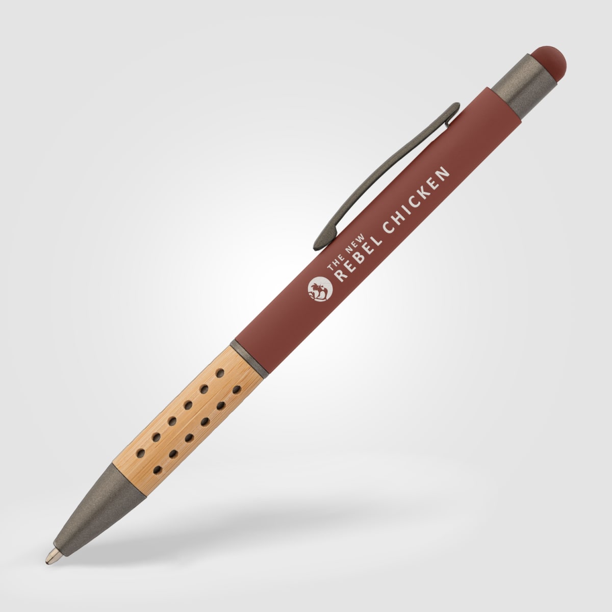 Branded Bamboo Grip Metal Pen with Stylus
