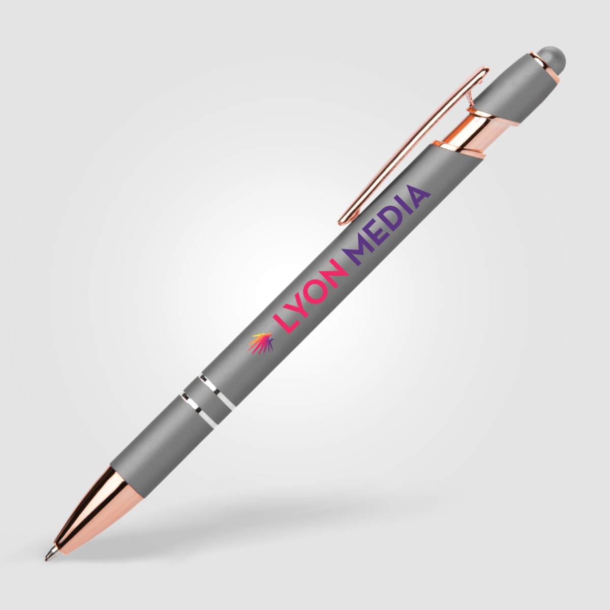 Branded Rose Gold Trim Metallic Pen with Stylus