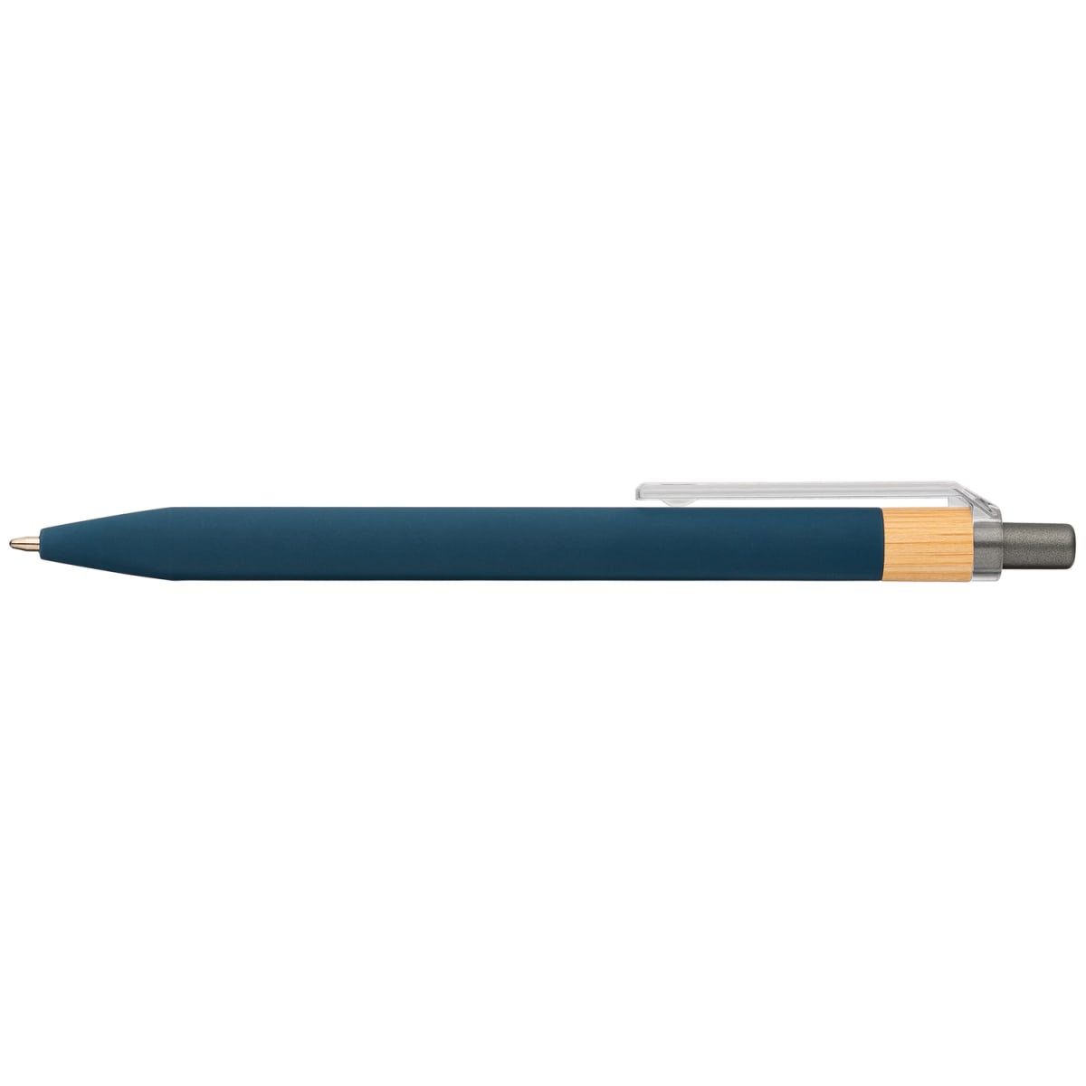 Branded Recycled Plastic Pen with Bamboo Accent in Navy Blue