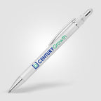 Branded Metal Spinner Pen with Chrome Trim and Stylus