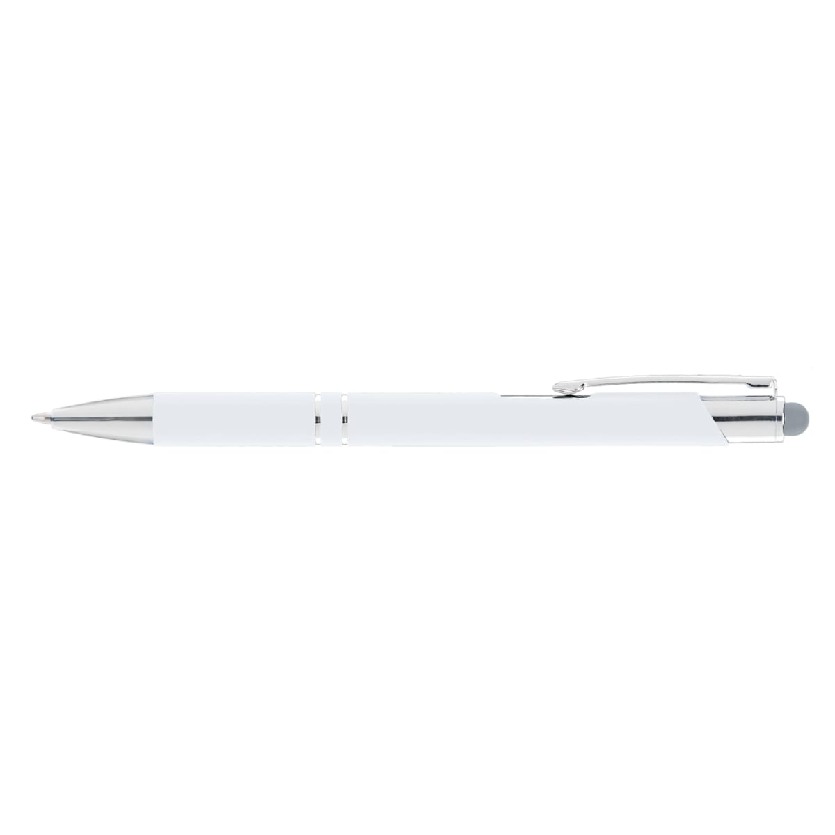 Branded Soft-Touch Metal Pen with Top Stylus in White