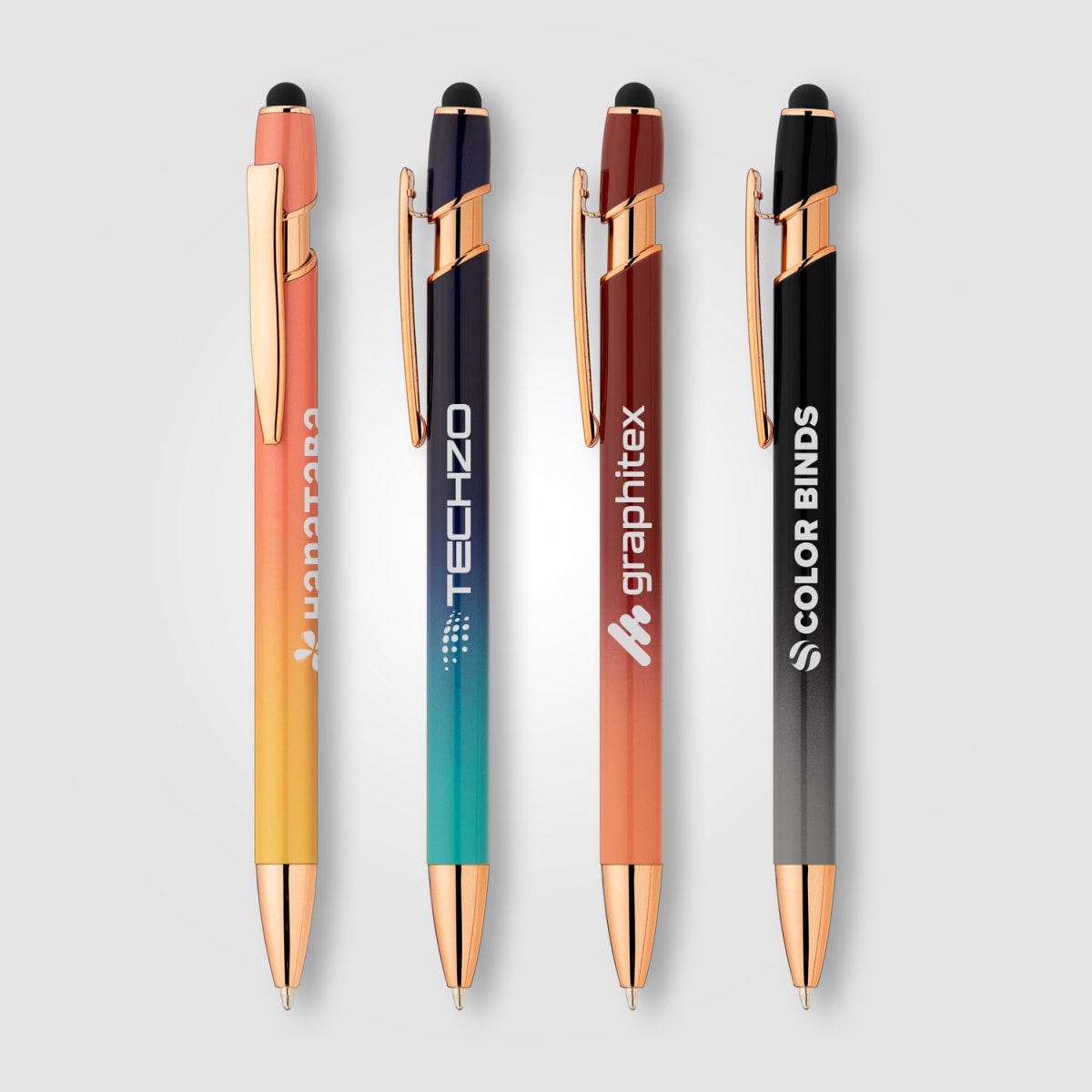 Branded Ombre Metal Pen with Stylus and Rose Gold Trim