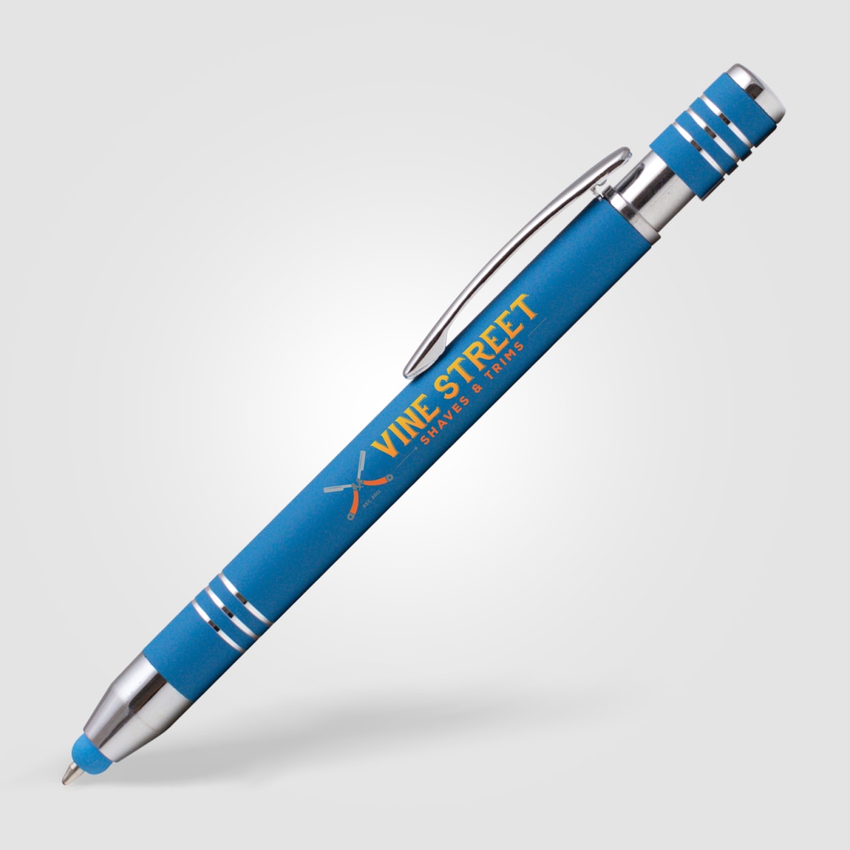 Branded Soft Touch Metal Stylus Pen with Blue or Black Ink