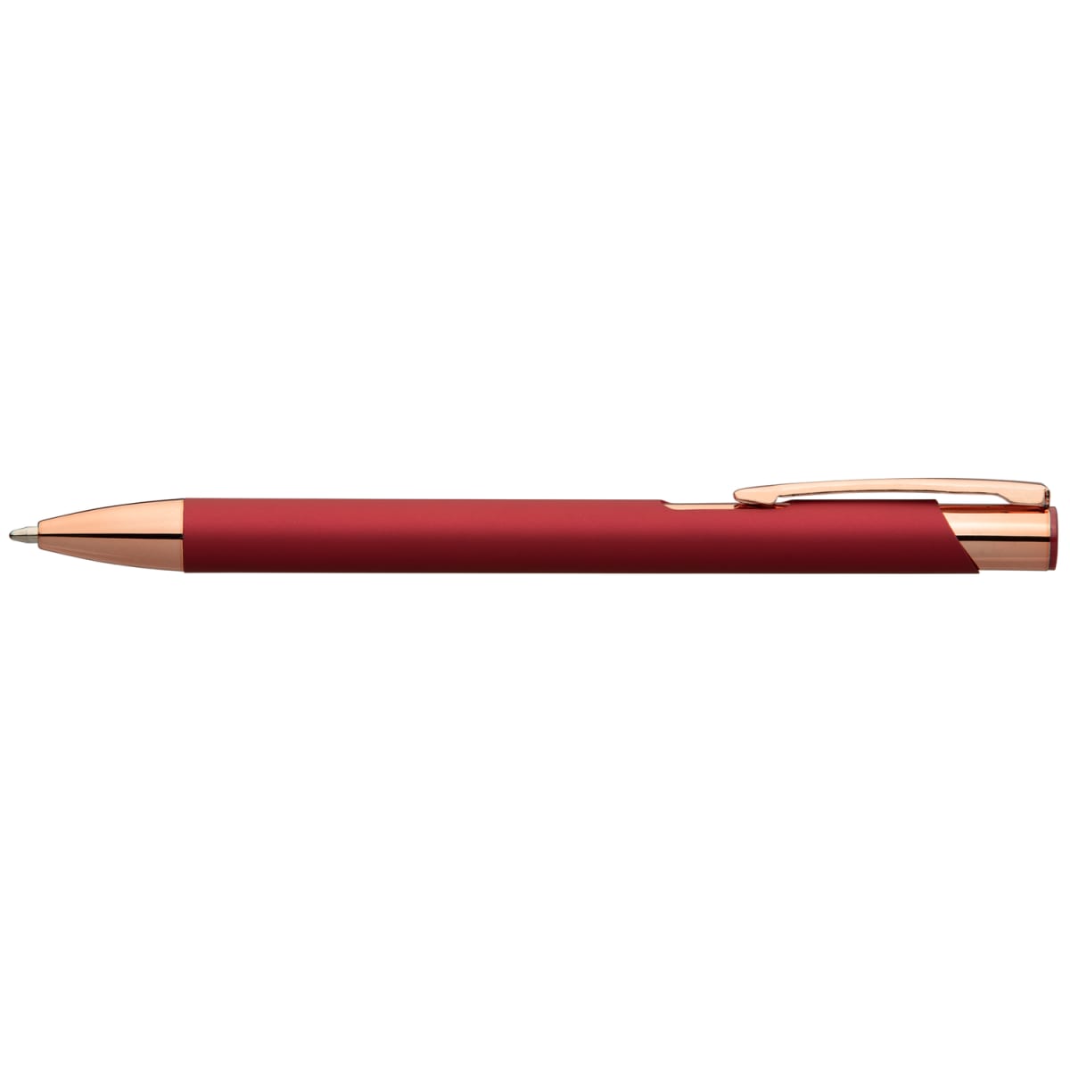 Branded Satin Finish Metal Pen with Rose Gold Accents in Red