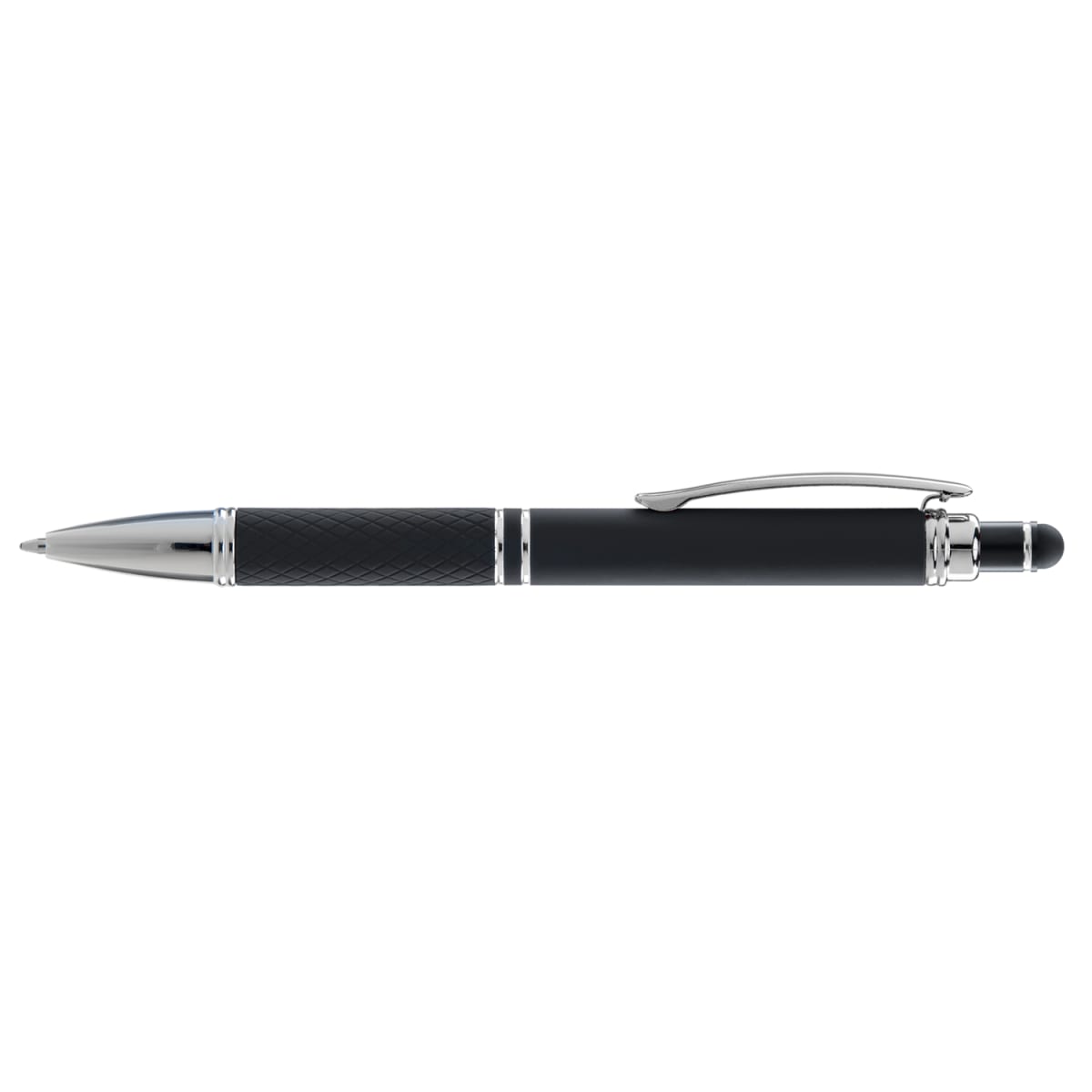 Branded Wide-Barrel Soft-Touch Metal Pen with Stylus in Black