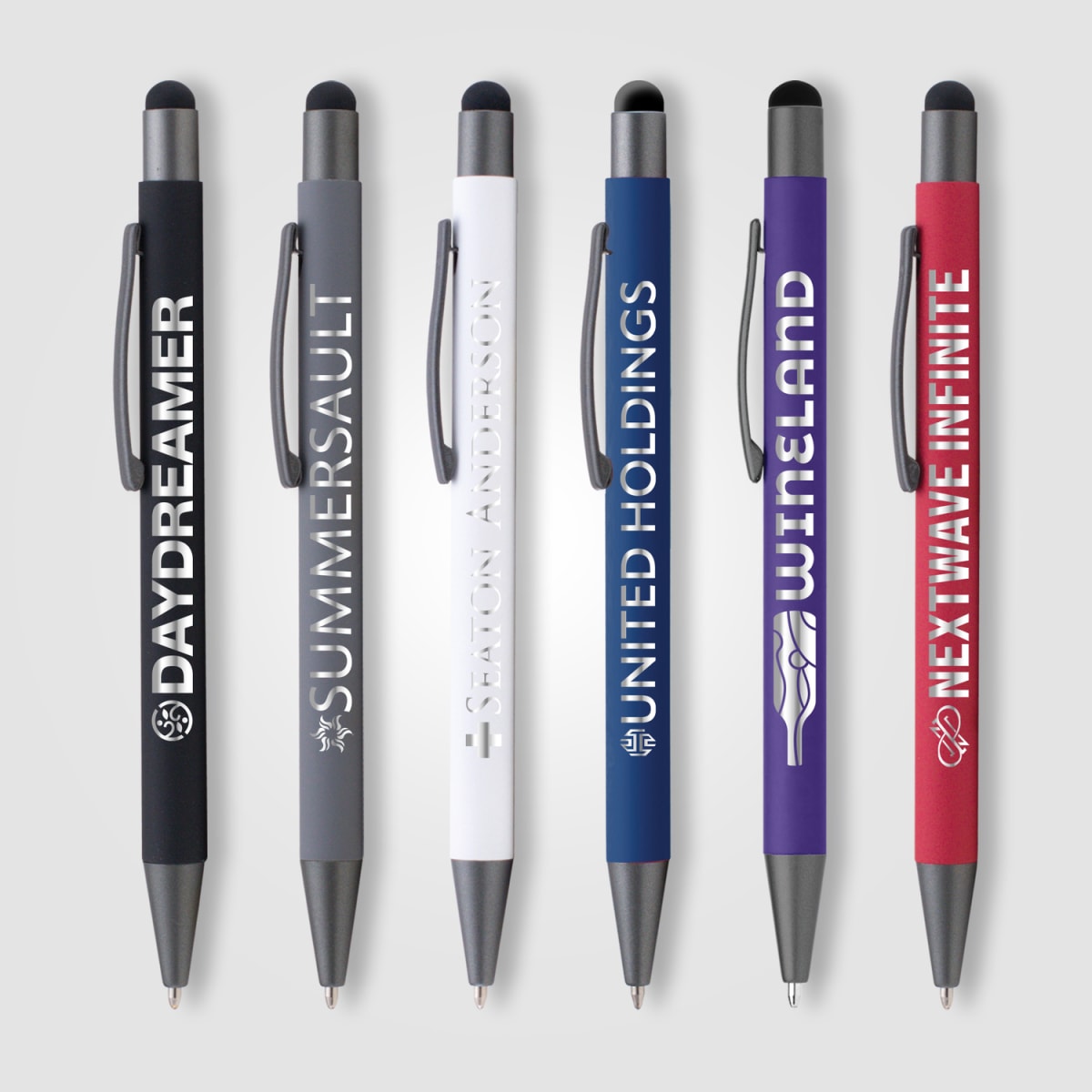 Branded Retractable Gunmetal Trim Stylus Pen
